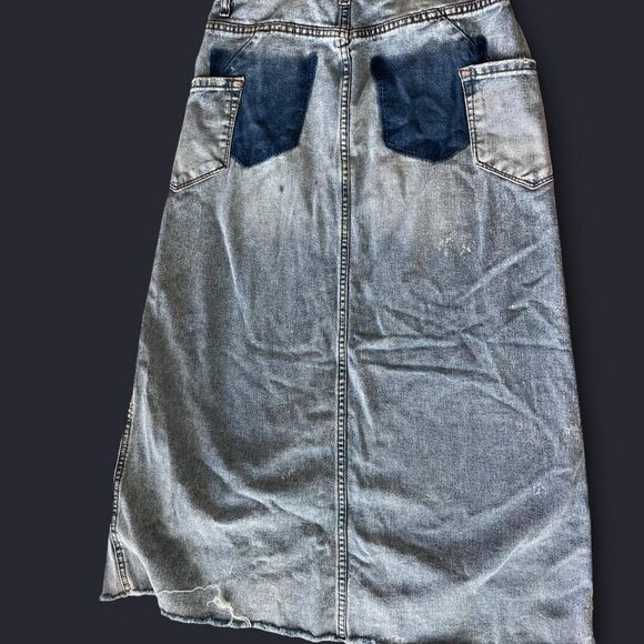 Y2K Distressed high rise blue denim midi skirt - Picture 2 of 6